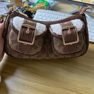 Coach Brown Shoulder Bag with Buckle Details